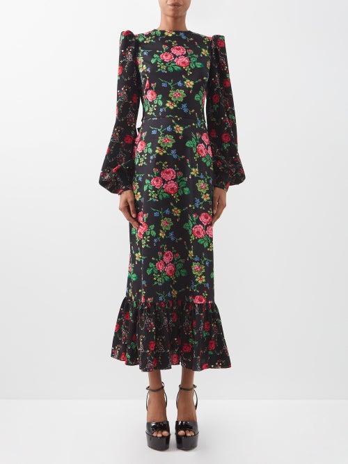 The Vampire's Wife - The Villanelle Floral-print Cotton Midi Dress - Womens - Black Multi
