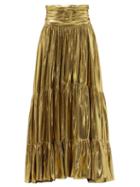 Matchesfashion.com Alexandre Vauthier - Tiered Silk-blend Lam Skirt - Womens - Gold