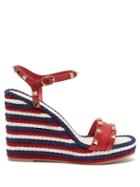 Matchesfashion.com Valentino - Rockstud Torchon Leather Wedge Sandals - Womens - Red
