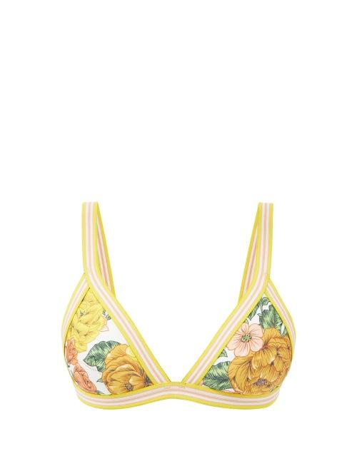 Matchesfashion.com Zimmermann - Poppy-print Triangle Bikini Top - Womens - Yellow Print