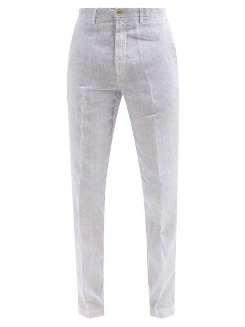 Matchesfashion.com 120% Lino - Slim-leg Linen-calico Trousers - Mens - Light Blue