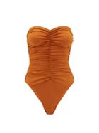 Matchesfashion.com Norma Kamali - Slinky Marissa Ruched Bandeau Swimsuit - Womens - Bronze