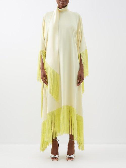 Taller Marmo - Mrs. Ross Scarf Fringed Crepe Kaftan Dress - Womens - Light Yellow