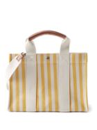 Rue De Verneuil - Tote M Striped Herringbone And Leather Tote Bag - Womens - Yellow White