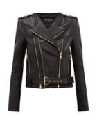 Matchesfashion.com Balmain - Ribbed Leather Biker Jacket - Womens - Black