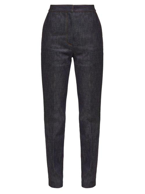Matchesfashion.com Burberry - High Rise Appliqu Leather Monogram Jeans - Womens - Denim
