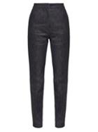 Matchesfashion.com Burberry - High Rise Appliqu Leather Monogram Jeans - Womens - Denim