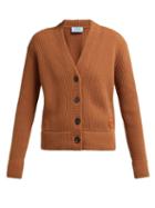 Matchesfashion.com Prada - Oma Logo Patch Ribbed Wool Blend Cardigan - Womens - Brown