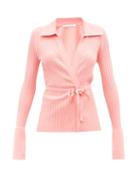 Live The Process - Leda Ribbed-jersey Wrap Cardigan - Womens - Pink