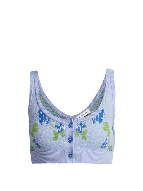 Matchesfashion.com Altuzarra - Sperlonga Floral Intarsia Wool Crop Top - Womens - Blue Multi
