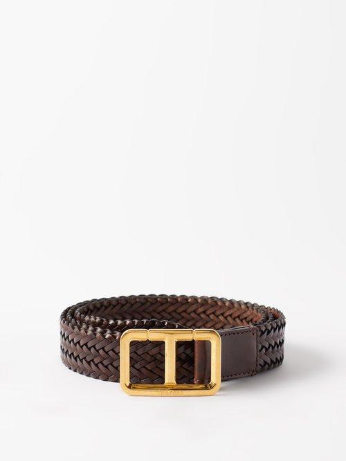Tom Ford - T-buckle Woven Leather Belt - Mens - Brown