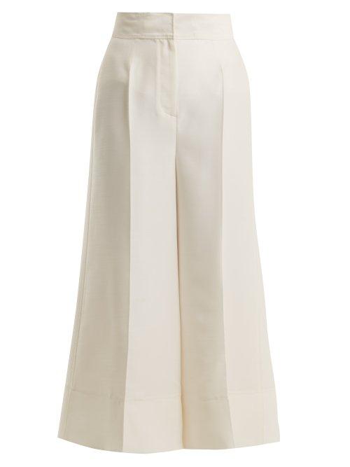 Matchesfashion.com Roksanda - Hasani Wide Leg Wool Blend Trousers - Womens - Ivory