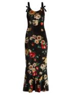 Matchesfashion.com Attico - Rose Print Velvet Dress - Womens - Black Multi