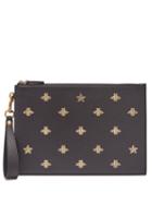 Matchesfashion.com Gucci - Bee Print Grained Leather Pouch - Mens - Black