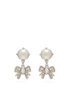 Matchesfashion.com Miu Miu - Crystal Bow And Faux Pearl Earrings - Womens - Pearl
