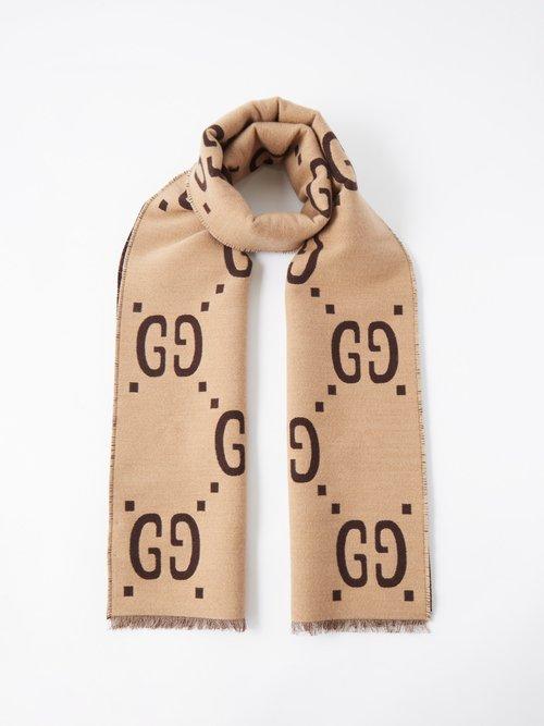 Gucci - Gg-logo Jacquard Wool-blend Scarf - Womens - Beige Multi