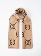 Gucci - Gg-logo Jacquard Wool-blend Scarf - Womens - Beige Multi
