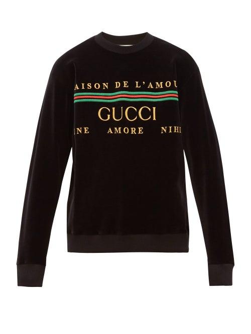 Matchesfashion.com Gucci - Logo Embroidered Cotton Blend Sweatshirt - Mens - Black