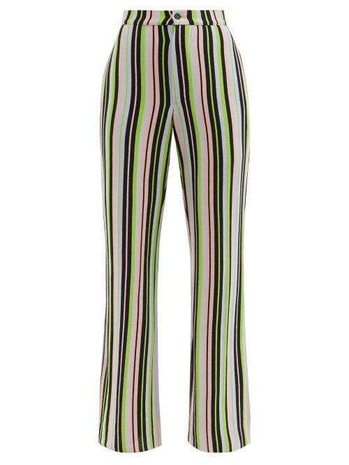 Ladies Rtw Kenneth Ize - Striped Silk-blend Trousers - Womens - Green Multi