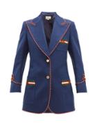 Matchesfashion.com Gucci - Passementerie Trim Single Breasted Slubbed Blazer - Womens - Blue Multi