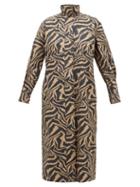 Matchesfashion.com Ganni - Tiger-print Cotton Shirtdress - Womens - Beige Multi