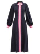 Matchesfashion.com Roksanda - Kabru Stripe-trim Crepe Midi Dress - Womens - Navy Multi