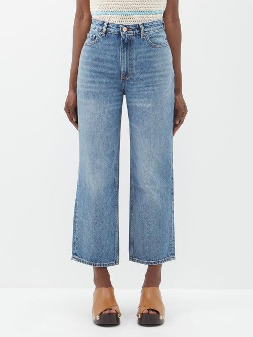 Ganni - Missy Logo-patch Organic-cotton Cropped Jeans - Womens - Blue