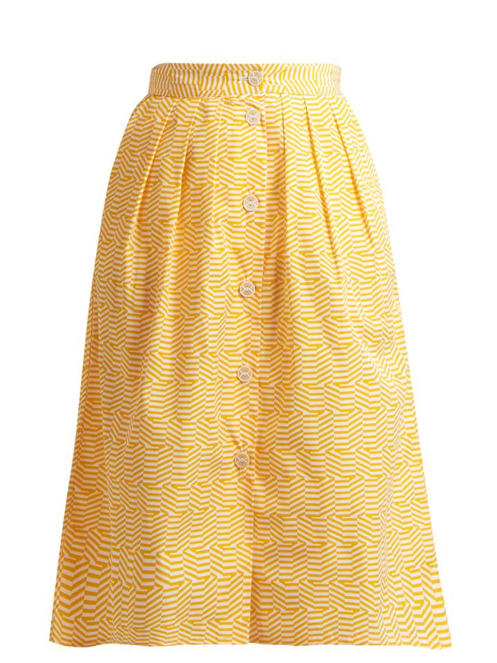 Thierry Colson Striped Pleated Cotton Skirt