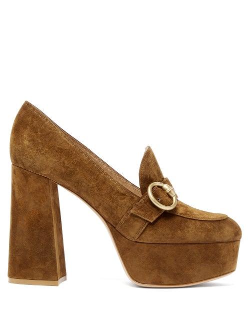 Matchesfashion.com Gianvito Rossi - Louise Suede Platform Loafers - Womens - Dark Brown