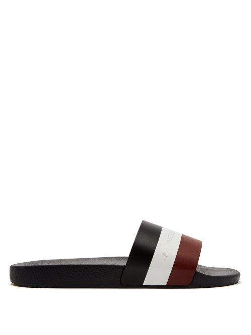 Matchesfashion.com Moncler - Striped Leather Slides - Mens - White Multi