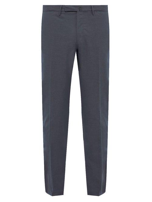 Matchesfashion.com Incotex - Slim Fit Cotton Blend Twill Trousers - Mens - Blue