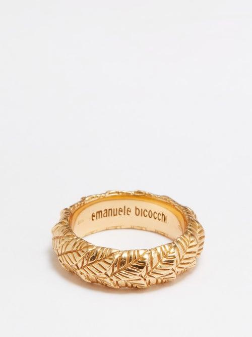 Emanuele Bicocchi - 24kt Gold-plated Leaf Engraved Ring - Mens - Gold