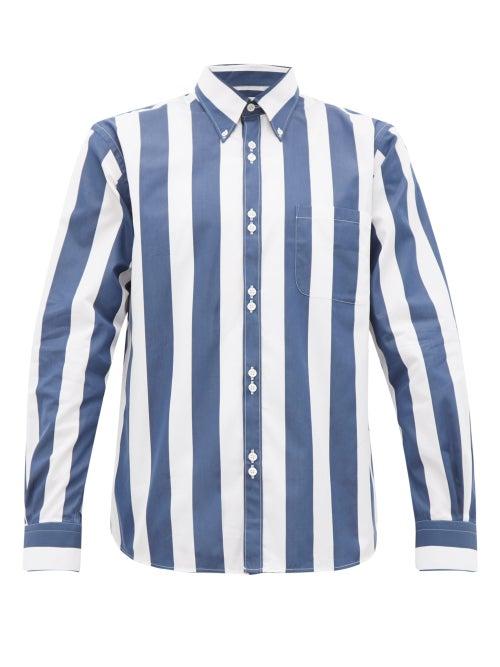 Matchesfashion.com Cobra S.c. - Double Button Striped Cotton Poplin Shirt - Mens - Blue White