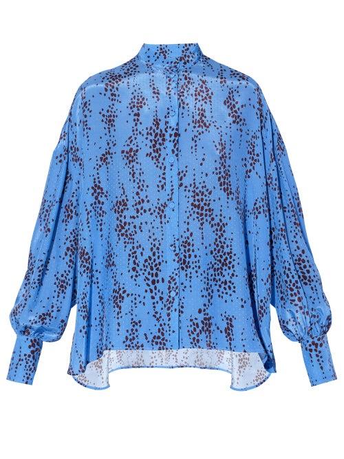 Erdem - Kennith Ottoline-print Crepe Blouse - Womens - Blue Multi