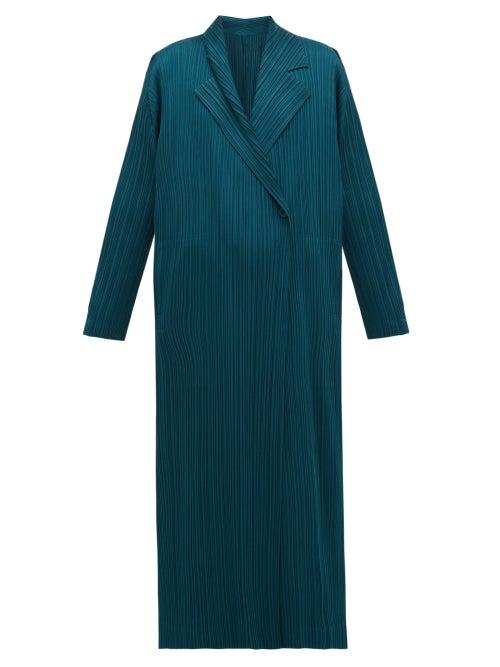 Matchesfashion.com Pleats Please Issey Miyake - Double Breasted Pliss Coat - Womens - Green