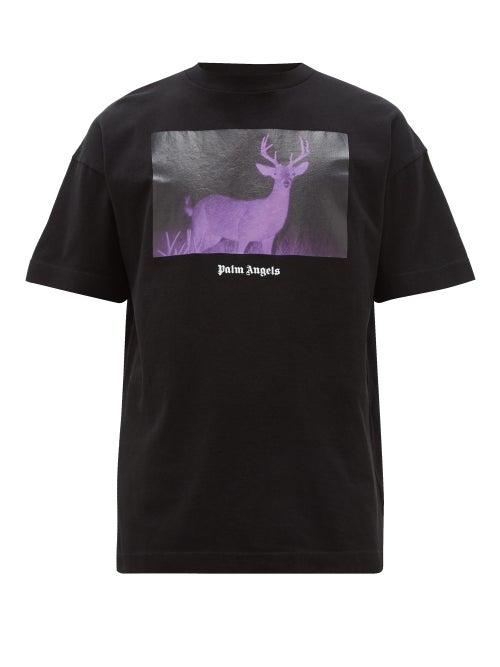 Matchesfashion.com Palm Angels - Stag Print Cotton Jersey T Shirt - Mens - Black Multi