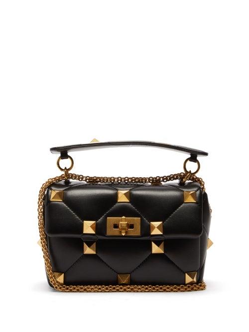 Ladies Bags Valentino Garavani - Roman Stud Medium Quilted-leather Shoulder Bag - Womens - Black Gold