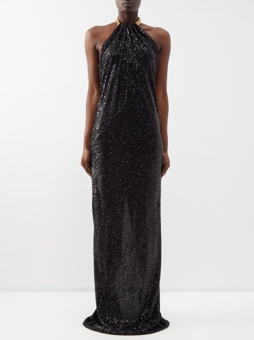 Tom Ford - Chain-halterneck Sequinned Gown - Womens - Black