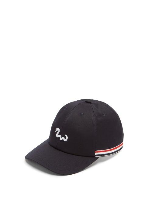 Matchesfashion.com Thom Browne - Snake-embroidered Cotton Baseball Cap - Mens - Navy