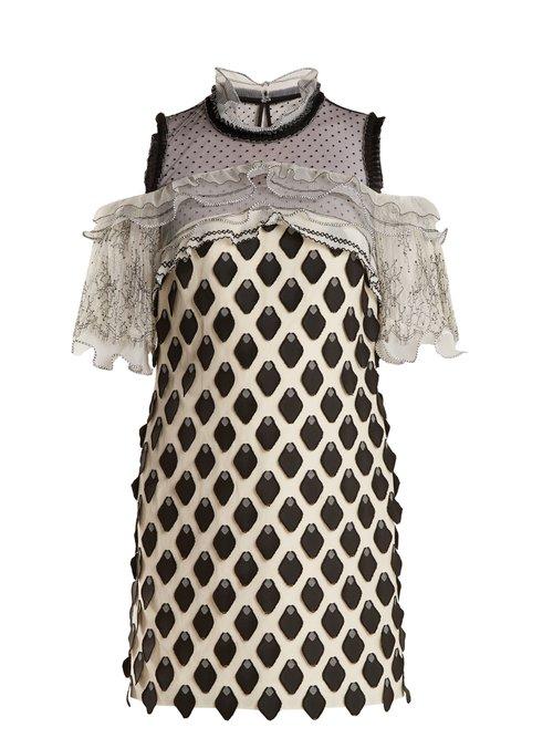 Matchesfashion.com Self-portrait - Ruffle Trimmed Fil Coup Mini Dress - Womens - Black White