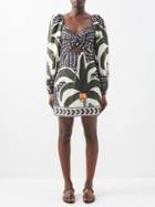 Johanna Ortiz - Atardecer Tropical-print Linen Mini Dress - Womens - Black Multi