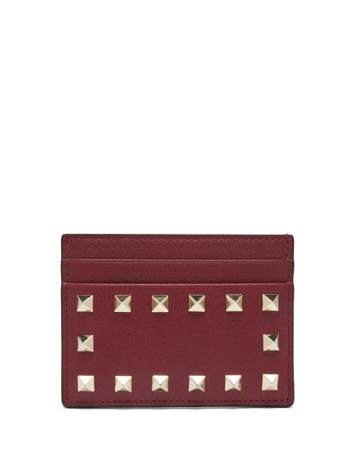 Matchesfashion.com Valentino Garavani - Rockstud Leather Cardholder - Womens - Burgundy