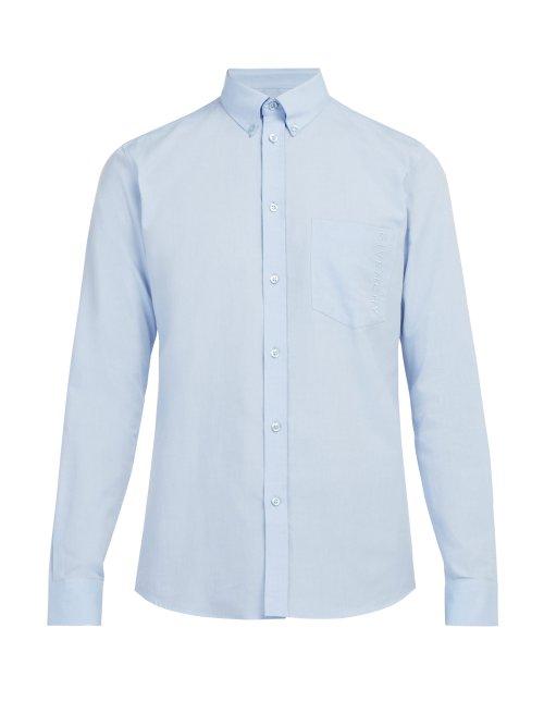 Matchesfashion.com Givenchy - Logo Embroidered Cotton Oxford Shirt - Mens - Light Blue