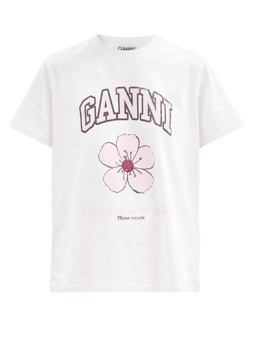 Matchesfashion.com Ganni - Flower-print Cotton-jersey T-shirt - Womens - White Multi