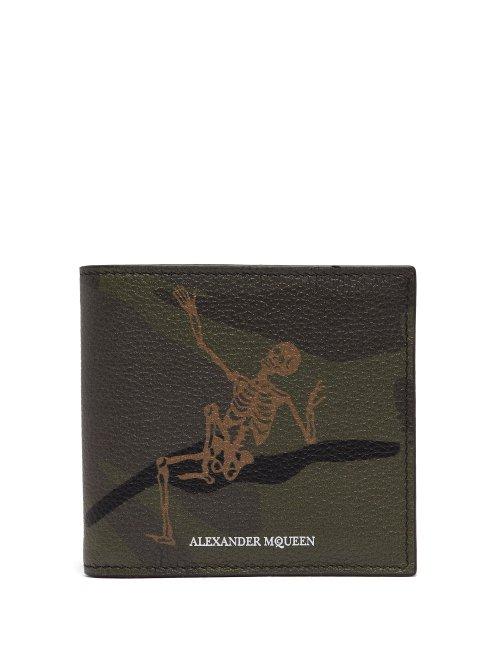 Matchesfashion.com Alexander Mcqueen - Dancing Skeleton Grained Leather Wallet - Mens - Khaki