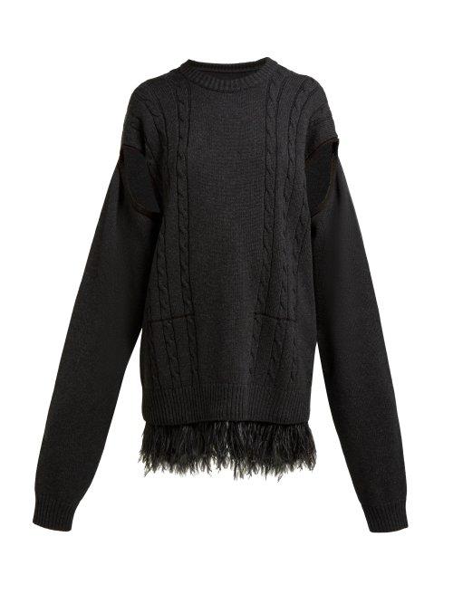 Matchesfashion.com Maison Margiela - Armhole Ostrich Feather Hem Wool Cotton Sweater - Womens - Grey