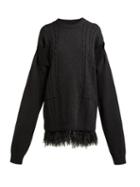 Matchesfashion.com Maison Margiela - Armhole Ostrich Feather Hem Wool Cotton Sweater - Womens - Grey