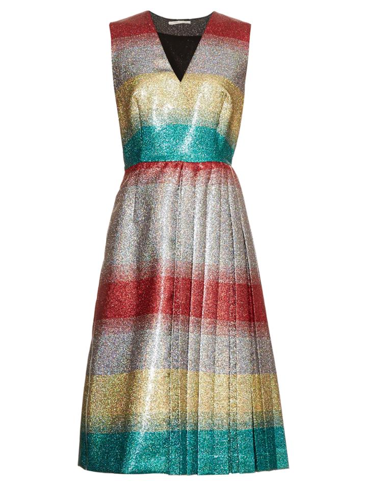 Marco De Vincenzo Striped V-neck Pleated Dress