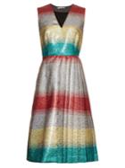 Marco De Vincenzo Striped V-neck Pleated Dress