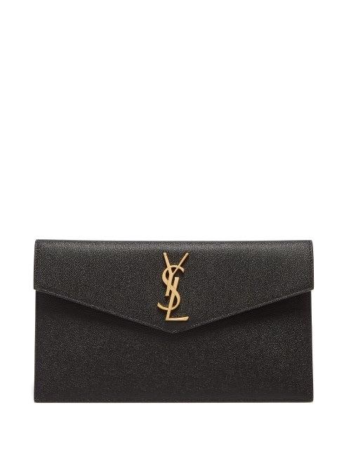 Matchesfashion.com Saint Laurent - Uptown Ysl-plaque Pebbled-leather Pouch - Womens - Black